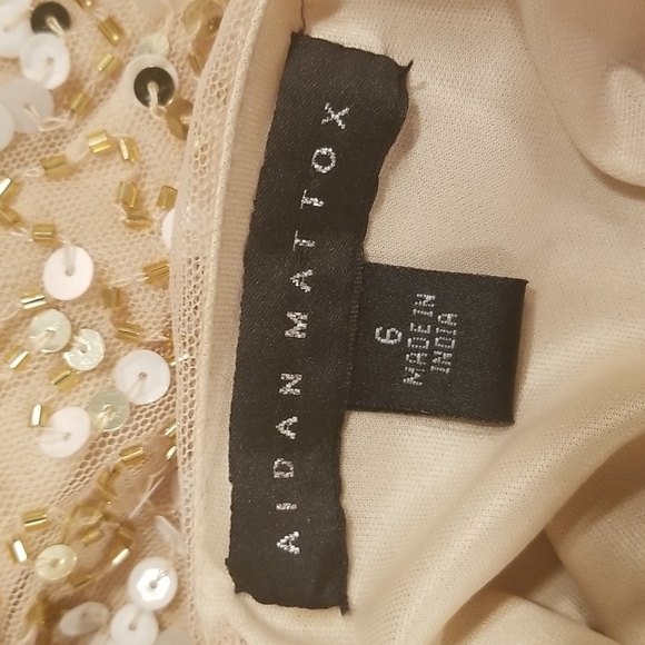 💕AIDAN MATTOX💕 Cold Shoulder Sequin Mini Dress Cocktail Dress Light Gold 6 NWT - Picture 14 of 14